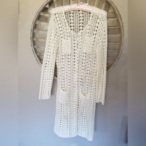 White Crochet ButtonFront Sweater